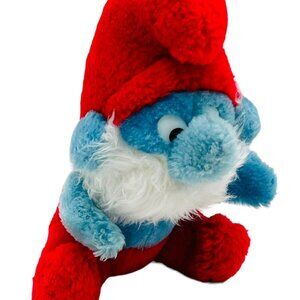 PEYO Papa Smurf Plush 1981 Wallace Berrie Doll Stuffed Animal Toy Vintage 8 inch